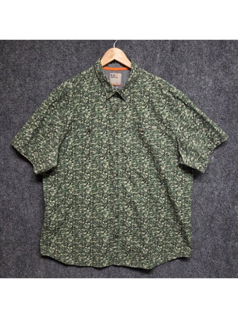 5.11 Tactical Shirt Mens XL Green Micro Camo Short Sleeve Snap Front Hiking Work